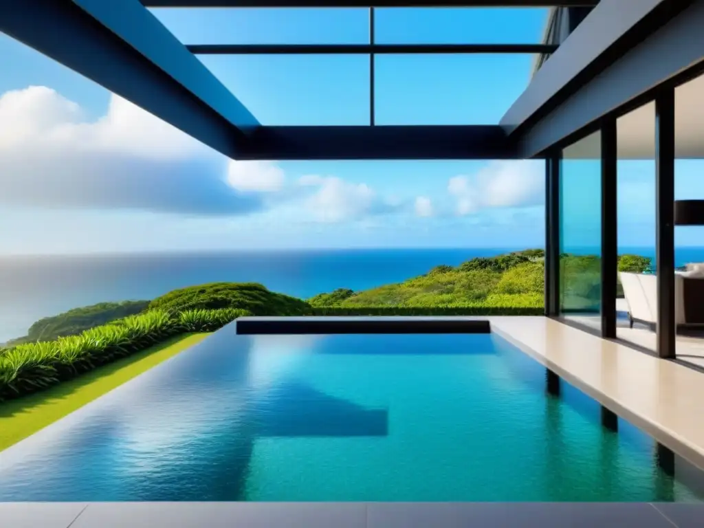 Propiedad vacacional de lujo: vista al mar y piscina infinita Propiedad vacacional de lujo con vista al mar, piscina infinita y exuberante paisaje tropical