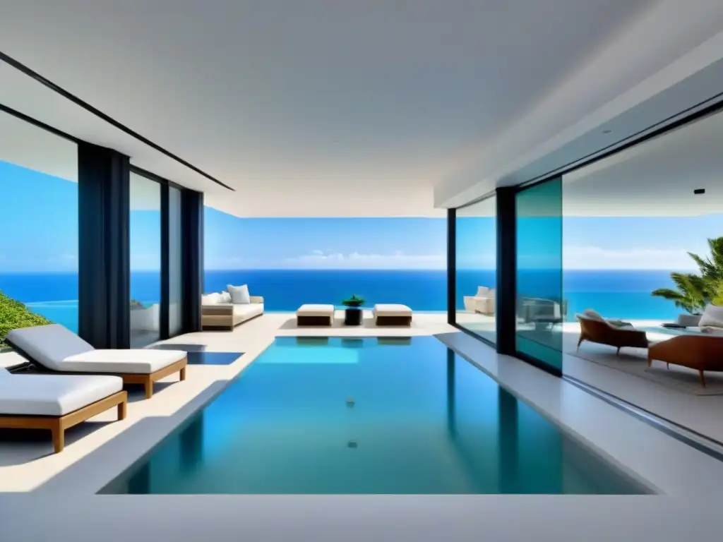 Propiedad vacacional de lujo con vista al mar en 8k Propiedad vacacional de lujo con vista al mar, piscina infinita y diseño moderno