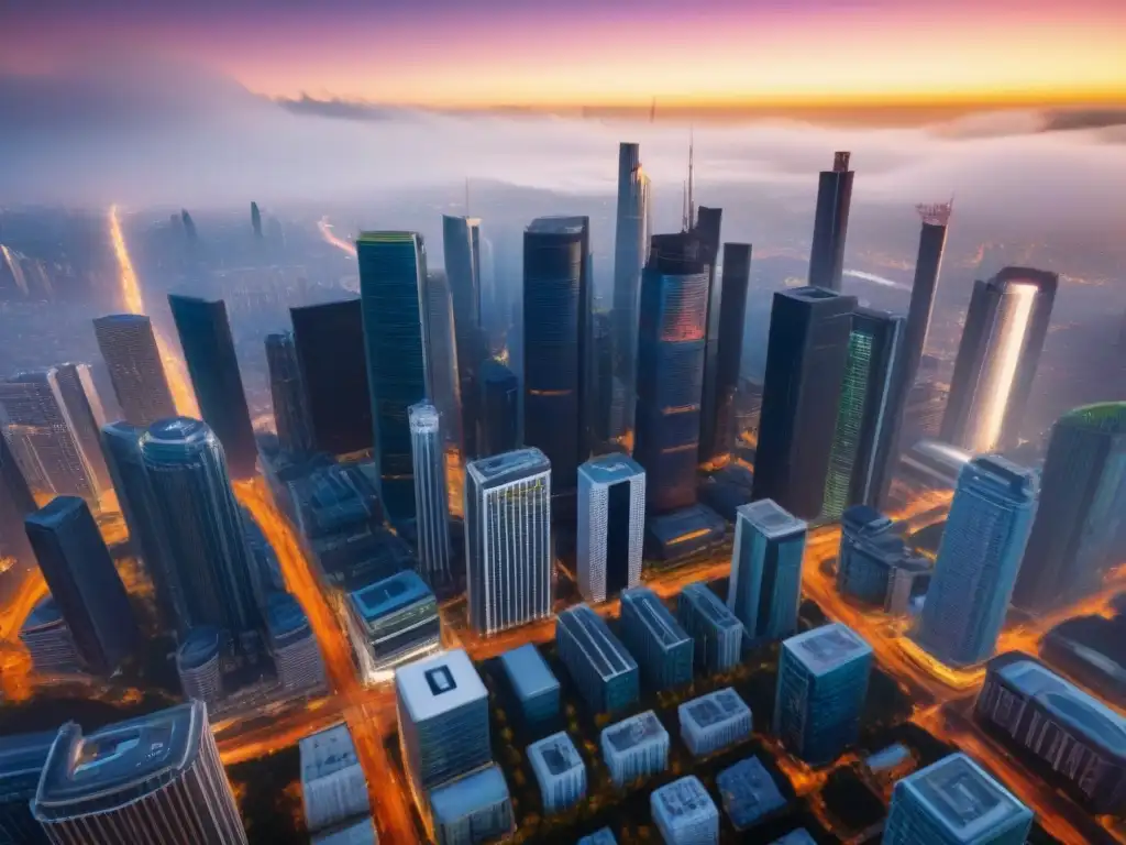 Invertir en propiedades comerciales internacionales: Una ciudad bulliciosa con rascacielos, negocios vibrantes y arquitectura moderna