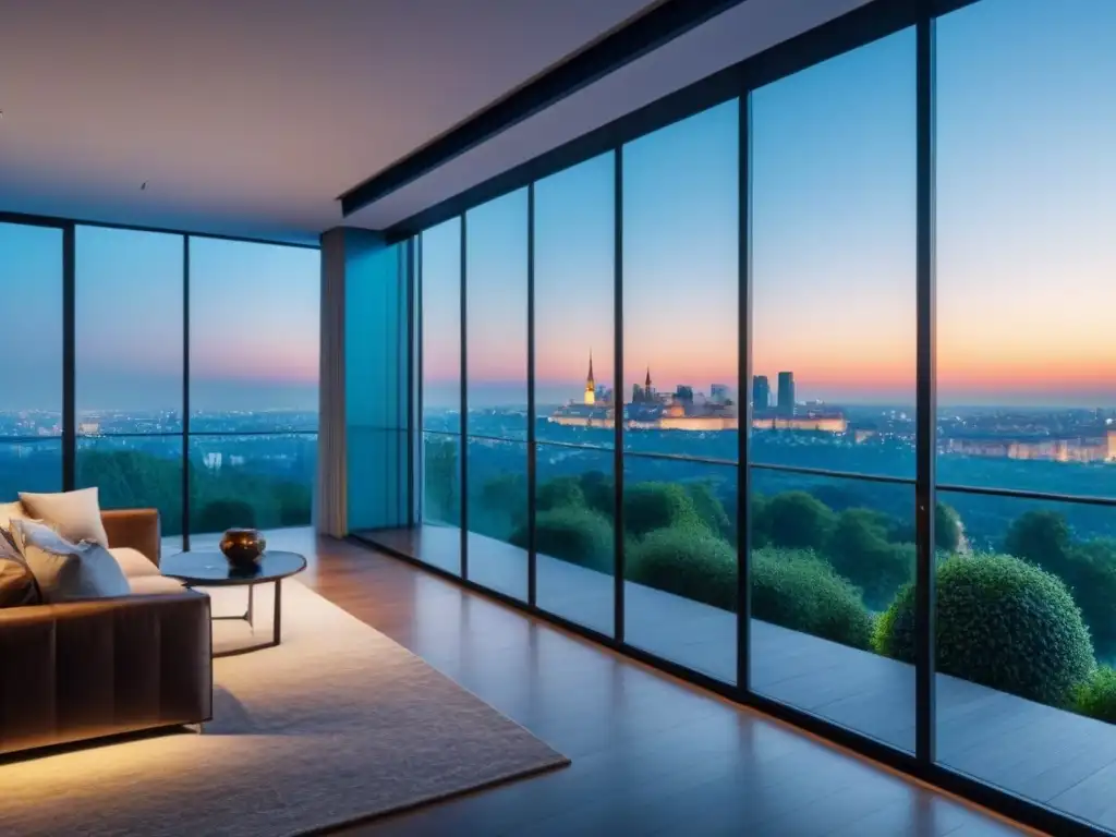 Edificio de lujo en Europa del Este: diseño moderno y vistas panorámicas Invertir en propiedades Europa Este: Edificio de lujo con diseño moderno, terraza panorámica y lobby elegante en Europa del Este