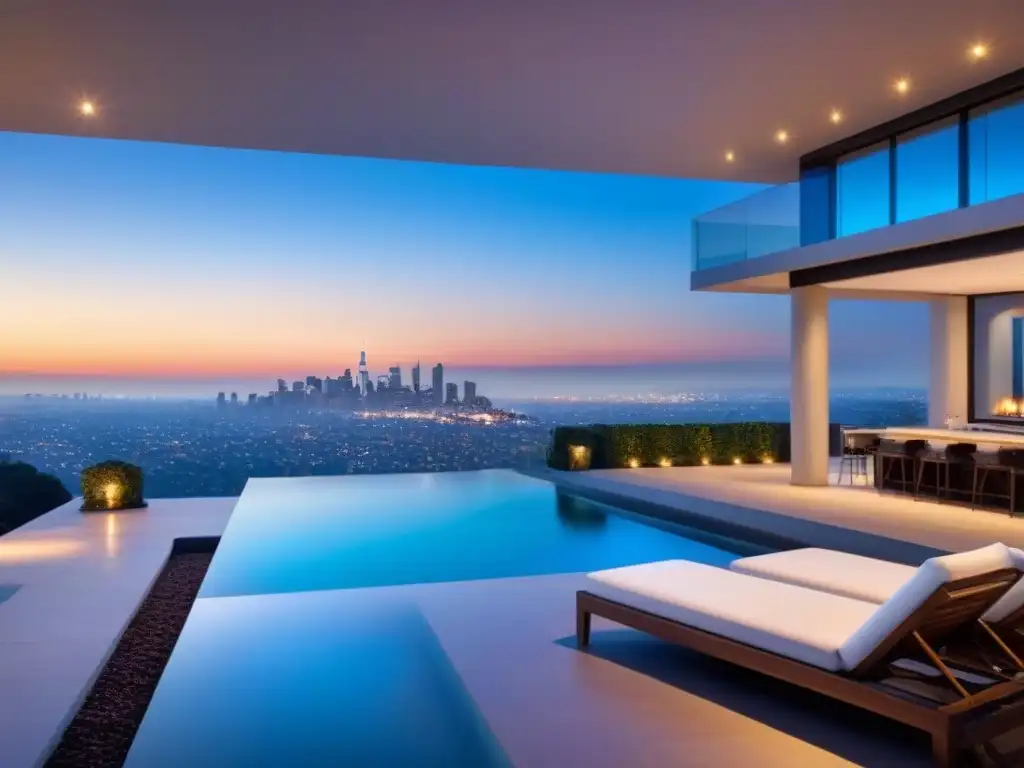 Mansión de lujo con piscina infinita y vistas de ensueño Inversión en propiedades de famosos: Mansión de lujo con piscina infinita y vistas a la ciudad al atardecer