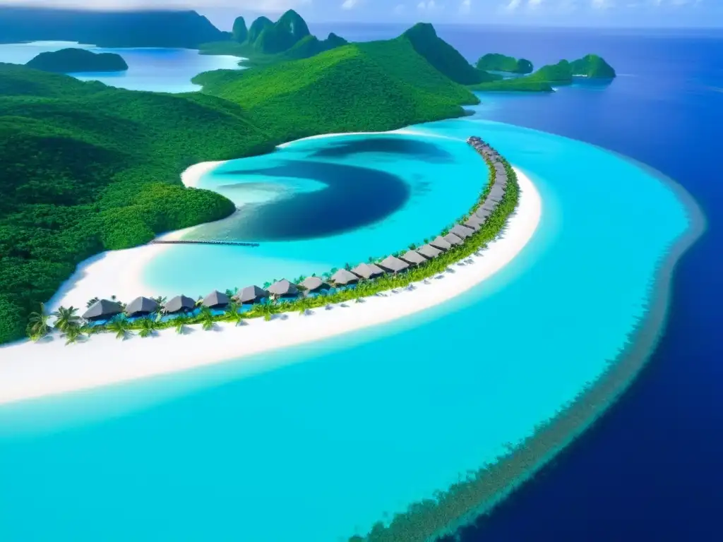 Paraíso exclusivo: lujo y tranquilidad en resort de isla privada Inversión en propiedades fraccionadas: Vista aérea de lujoso resort en isla privada con aguas turquesas, playas blancas y villas opulentas