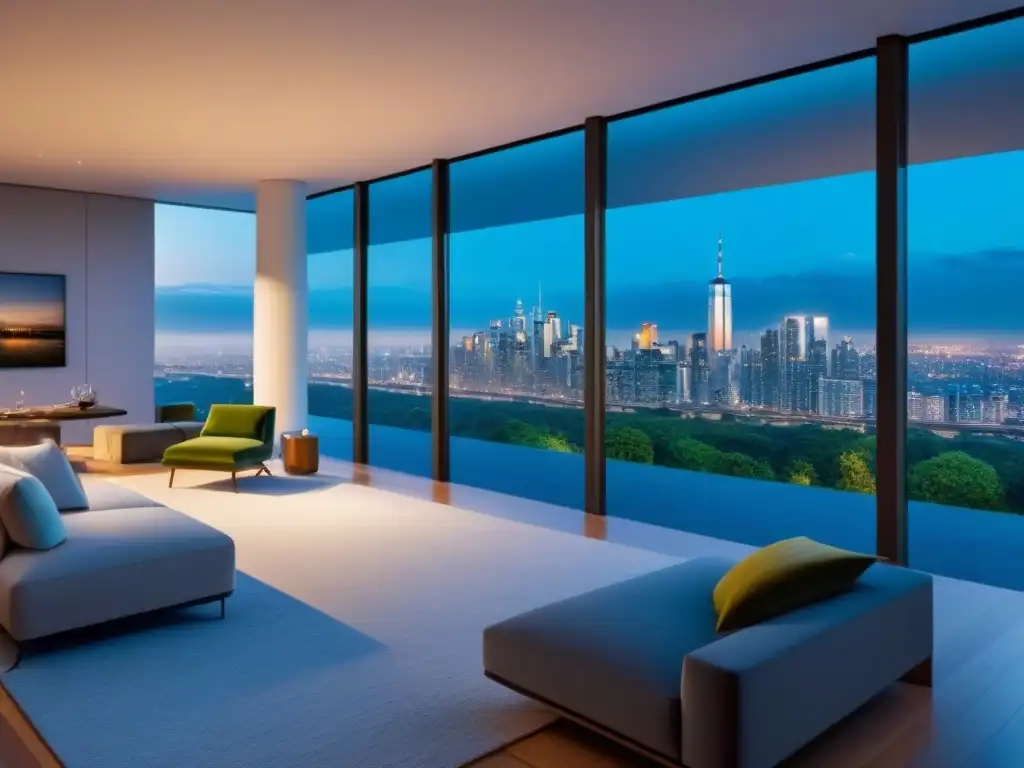 Propiedad icónica: arquitectura moderna y lujo en la ciudad Invierte en propiedades icónicas: un edificio moderno con vistas a la ciudad al anochecer, elegante y lujoso