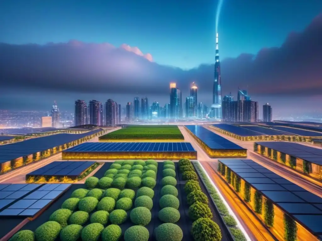 Horizonte futurista: inversión inmobiliaria para un futuro próspero Invierte en propiedades en inflación: skyline futurista con rascacielos modernos iluminados al anochecer