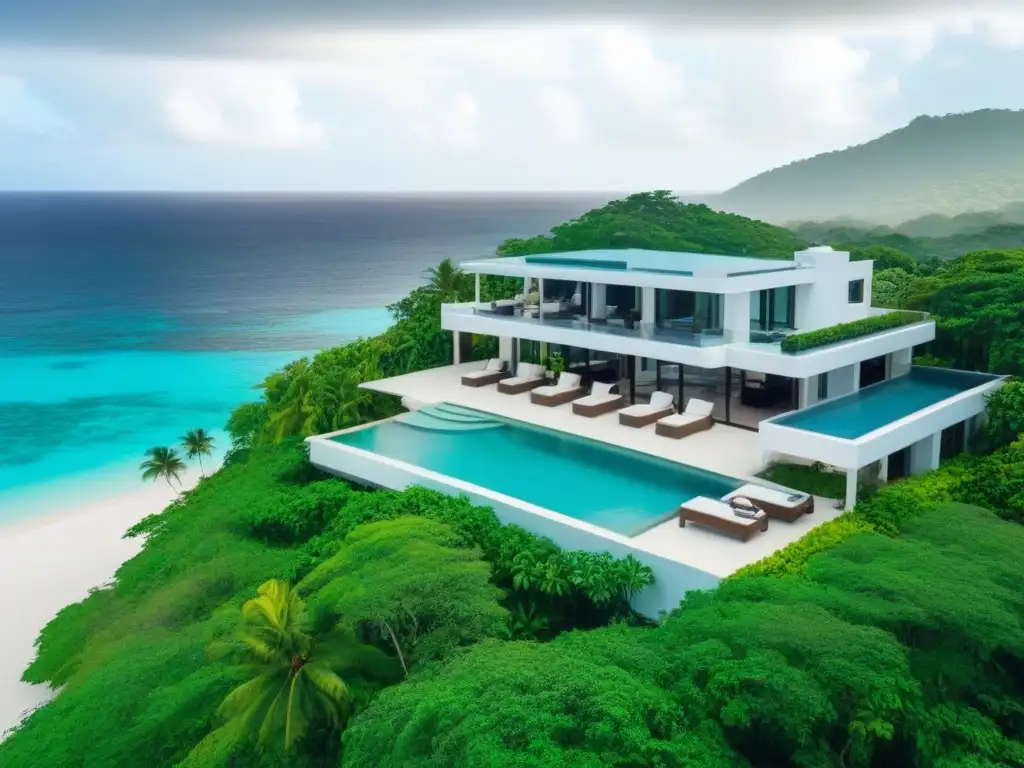 Propiedad de lujo en el Caribe: vista aérea impresionante Invierte en propiedades inmobiliarias caribeñas: lujosa villa con piscina y playa privada en el Caribe
