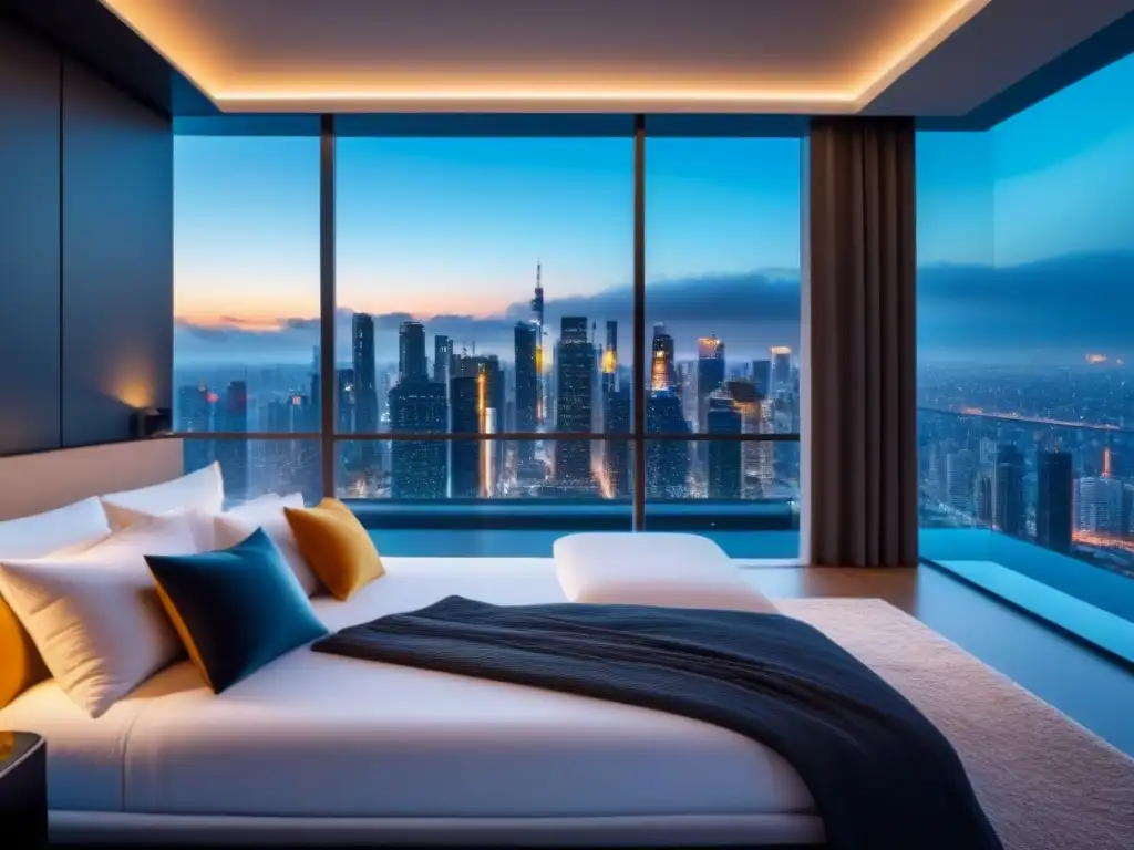 Smart home de lujo en ciudad internacional Inversión en domótica propiedades internacionales: Apartamento de lujo con tecnología futurista en ciudad global