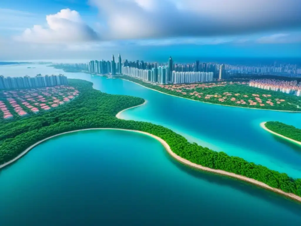 Horizonte urbano de lujo: propiedades internacionales en ciudad vibrante Invertir en propiedades internacionales: ciudad moderna con edificios de lujo y vistas impresionantes