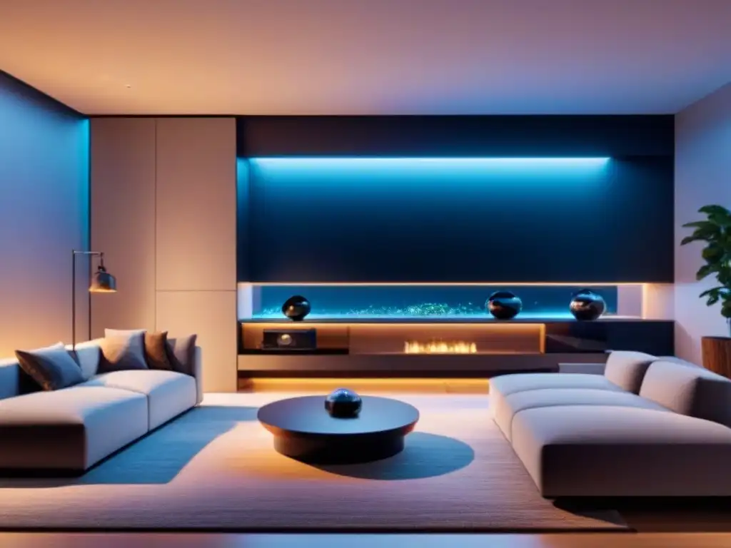 Diseño de hogar inteligente de alta gama con tecnología vanguardista 'Inversión en domótica propiedades internacionales: Interior moderno de casa inteligente de lujo con tecnología innovadora integrada
