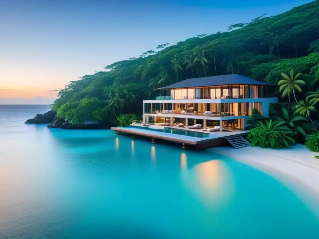 Exclusiva villa moderna en isla privada: lujo y tranquilidad Promoción propiedades islas privadas mercado: Exclusiva isla privada con villa moderna, piscina infinita y exuberante vegetación tropical