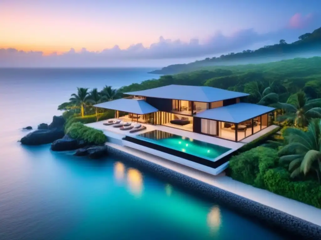 Propiedad de lujo con piscina infinita frente al mar Inversión en propiedades de lujo en mercado internacional: mansión con piscina infinita frente al mar al atardecer