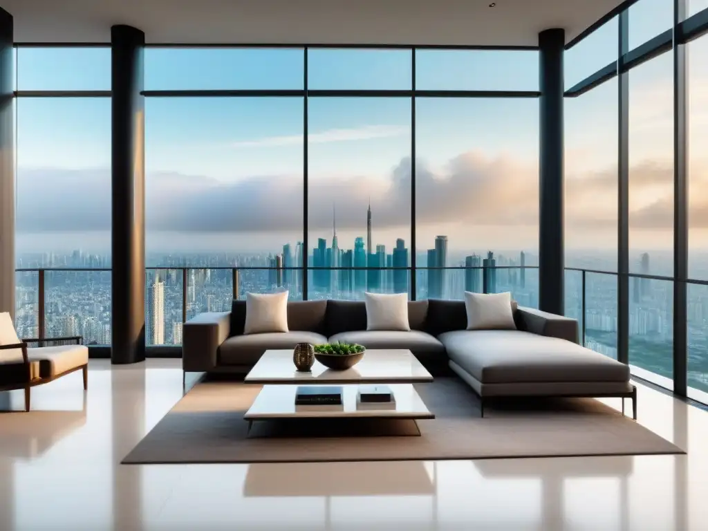 Penthouse moderno de lujo en ciudad del sudeste asiático Invierte en propiedades de lujo en el Sudeste Asiático: Imagen detallada de un lujoso ático moderno en un rascacielos de la ciudad