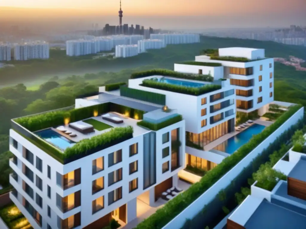 Residencial moderno: innovación y sofisticación en la ciudad Inversión en propiedades multifamiliares internacionales: Complejo residencial moderno con diseño innovador y jardines en la azotea