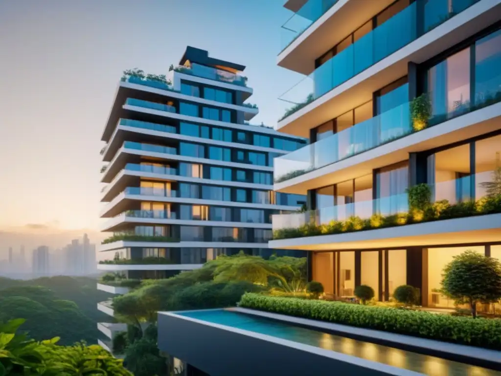 Edificio residencial de lujo en ciudad internacional Inversión en propiedades multifamiliares internacionales: Edificio residencial de lujo con diseño moderno y vistas panorámicas en una ciudad vibrante