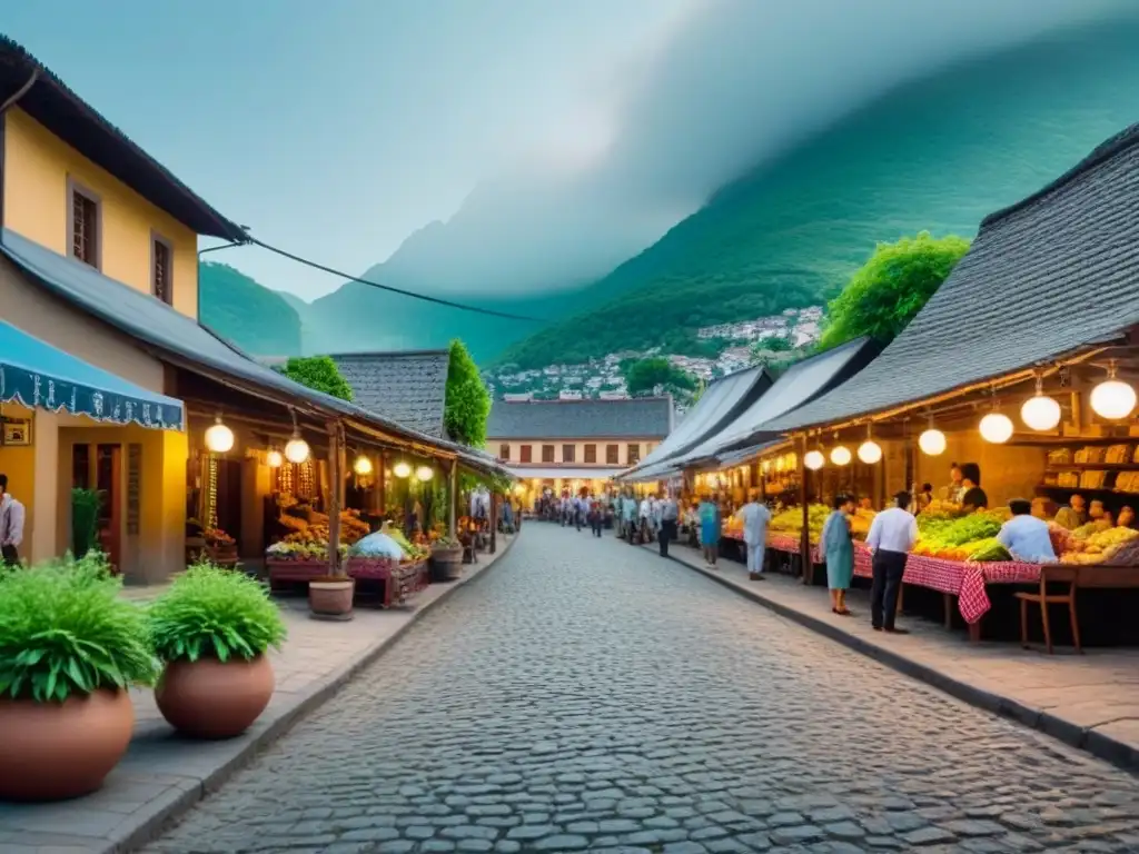 Pintoresco pueblo histórico entre montañas y naturaleza exuberante Transformación de propiedades en pequeñas ciudades: Vista panorámica de un encantador pueblo con edificios históricos y calles empedradas