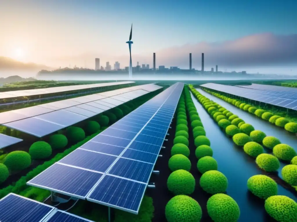 Skyline futurista con tecnología verde: adaptación al cambio climático Propiedades protegidas ante cambio climático en ciudad futurista con tecnología verde avanzada