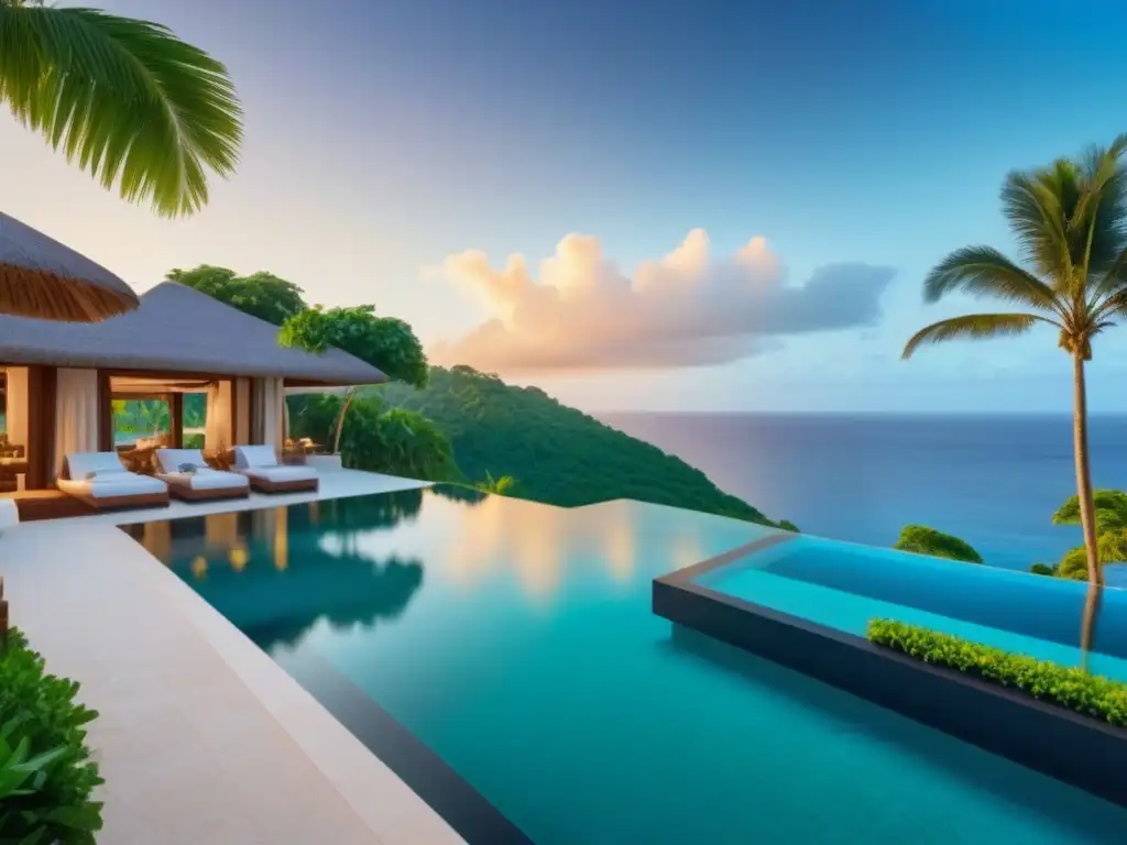 Paraíso de lujo: Resort exclusivo en destino exótico Inversión en propiedades de tiempo compartido en destinos exóticos: Resort de lujo con vistas al mar al atardecer