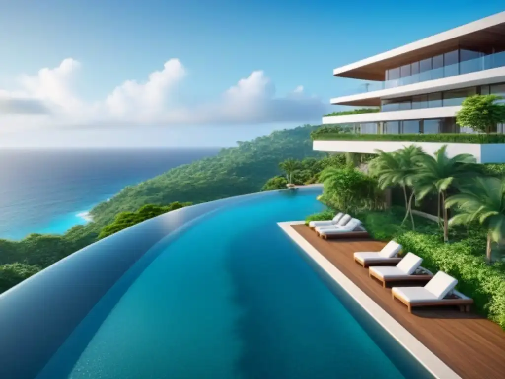 Propiedad vacacional de lujo: diseño futurista y vistas panorámicas Propiedades tiempo compartido tendencias: Lujoso destino vacacional con diseño vanguardista, piscina infinita y vista panorámica tropical
