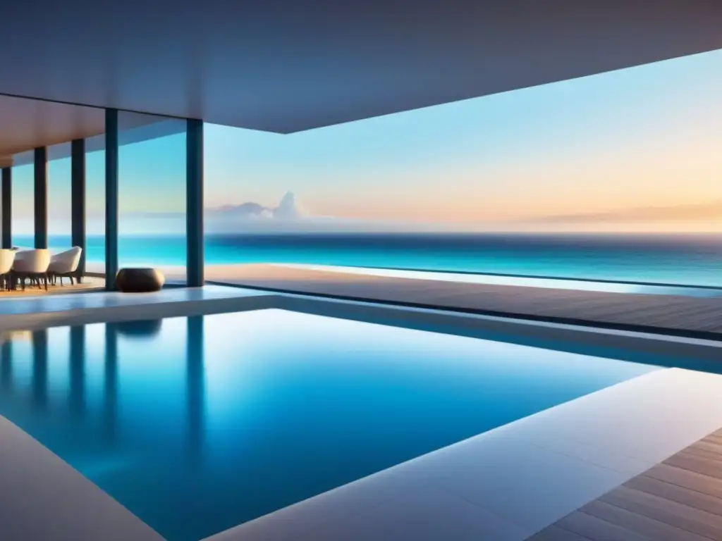 Propiedad de lujo futurista en alta definición 8k Propiedades tiempo compartido tendencias: lujoso complejo vacacional futurista con diseño arquitectónico innovador y vistas panorámicas al mar