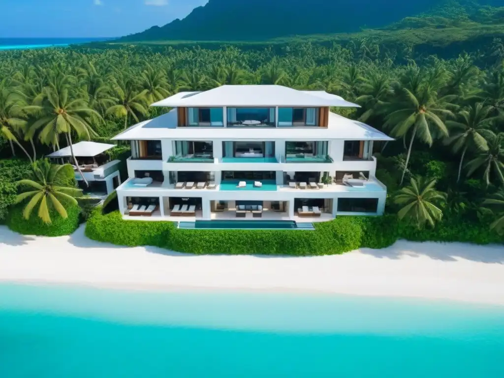 Villa de lujo frente al mar en paraíso tropical Invierte en propiedades vacacionales internacionales: Exclusiva villa en paraíso tropical con playa, aguas turquesas y palmeras