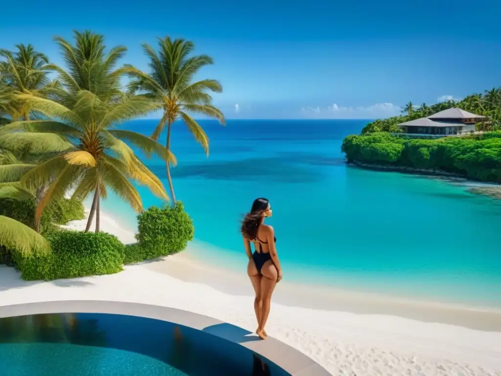 Villa de lujo frente al mar: exclusividad y relax en paraíso tropical Invertir en propiedades vacacionales internacionales: Exclusiva villa de lujo con playa privada, palmeras y piscina infinita, frente al mar turquesa