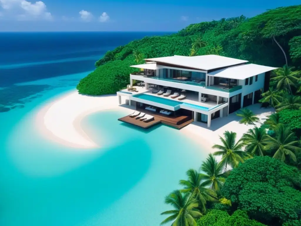 Paraíso tropical: Villa de lujo en isla exclusiva Inversión en Propiedades Vacacionales Internacionales: Villa de lujo en isla tropical con vistas al mar turquesa y palmeras verdes