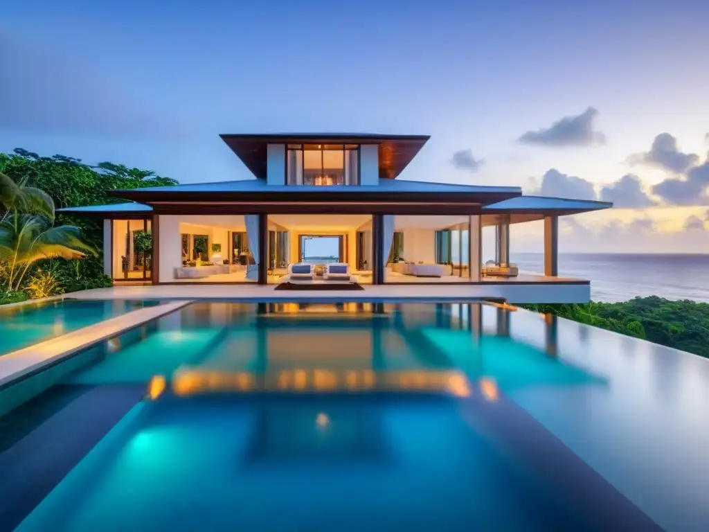Villa de lujo frente al mar: arquitectura moderna y vistas impresionantes Invertir en propiedades vacacionales internacionales: lujosa villa moderna frente a la playa con diseño elegante y vistas impresionantes al mar