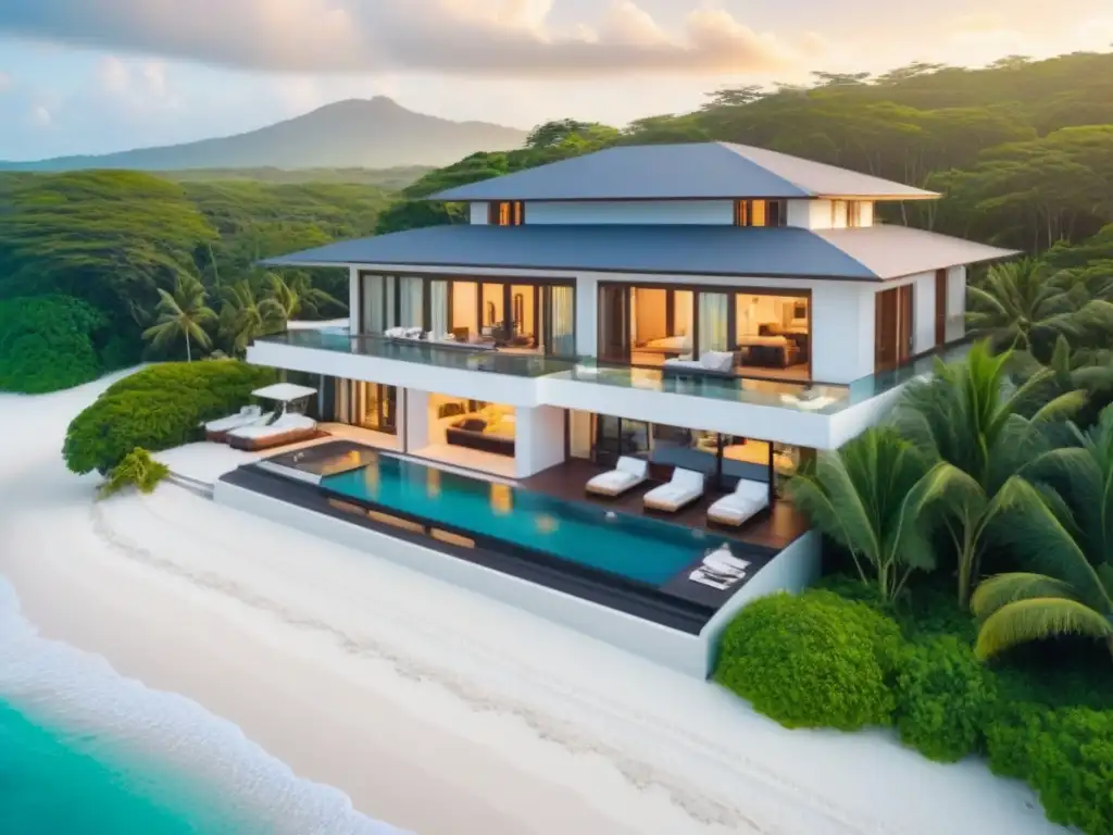 Villa de lujo frente al mar: paraíso vacacional exclusivo Inversión propiedades vacacionales internacionales: Villa moderna con piscina infinita y vistas al mar turquesa