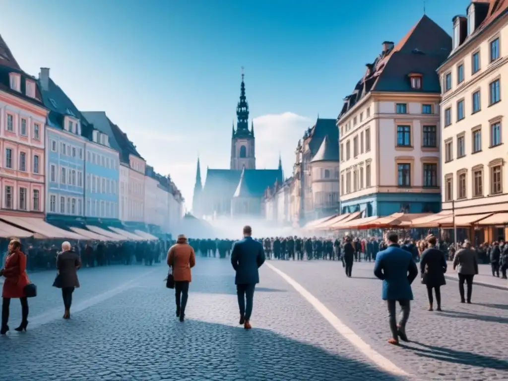 Horizonte urbano vibrante en Europa del Este Invertir en propiedades Europa Este: Ciudad europea vibrante con mezcla arquitectónica histórica y moderna bajo cielo azul