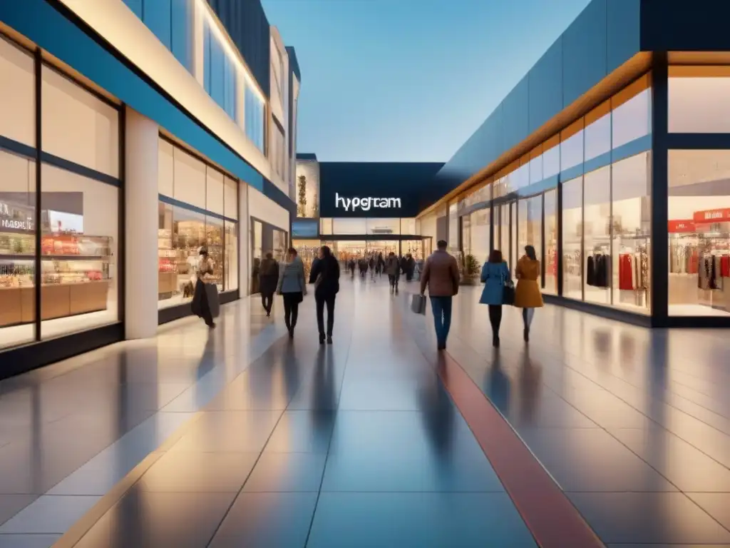 Centro comercial vibrante y moderno en 8k: diversidad de tiendas y clientes Propuesta de valor invertir centros comerciales: Escena vibrante en moderno centro comercial con diversidad de tiendas y clientes