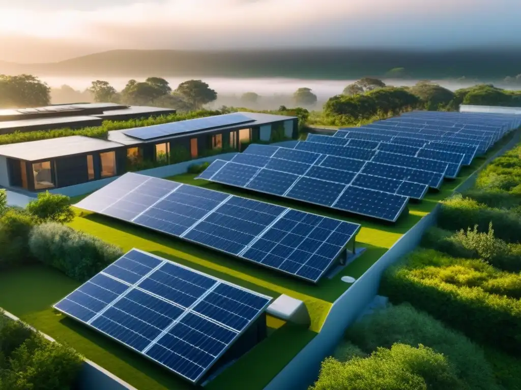 Proyecto inmobiliario ecofriendly: armonía entre modernidad y naturaleza Un proyecto inmobiliario ecológico internacional con edificios verdes, paneles solares y espacios naturales