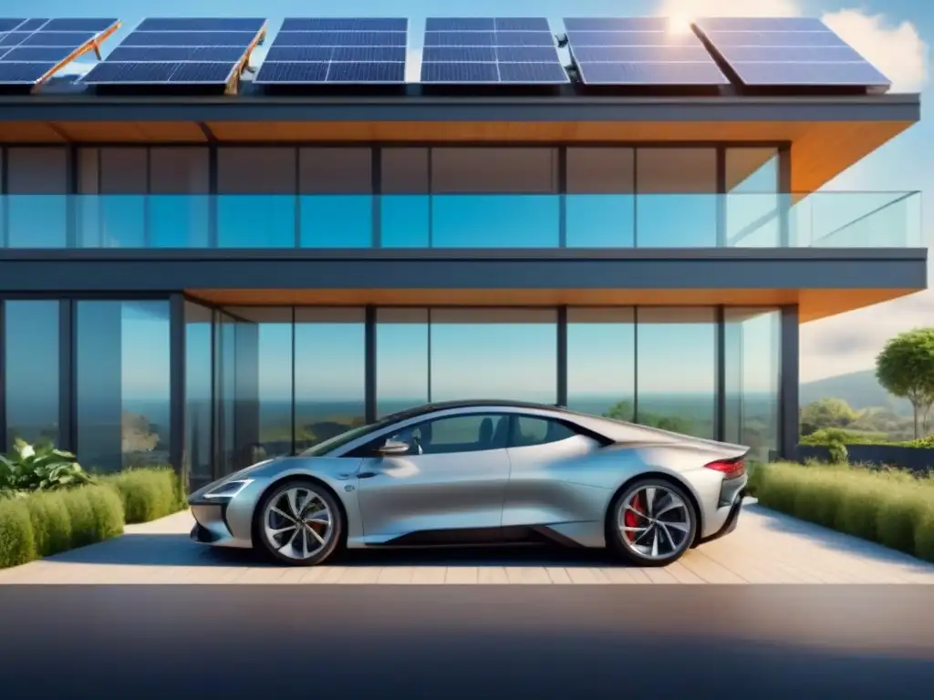 Edificio ecoamigable: diseño sostenible en entorno verde Proyecto inmobiliario ecológico rentable con edificio moderno rodeado de naturaleza y paneles solares en el techo