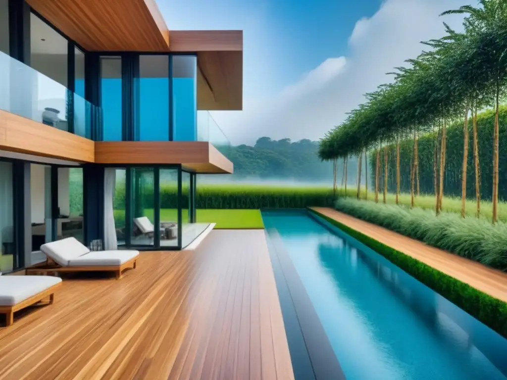 Complejo residencial moderno y sostenible en paisaje verde exuberante Proyecto inmobiliario de lujo sostenible con diseño moderno, paisajes verdes y piscina infinita