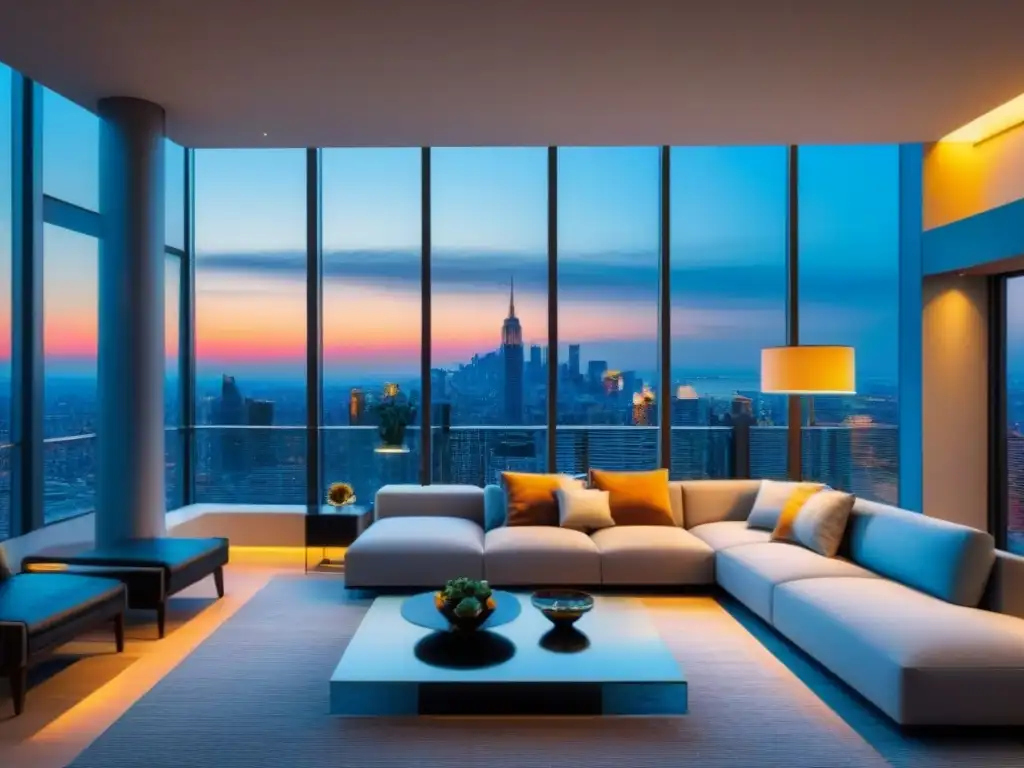 Penthouse de lujo con vista panorámica a la ciudad Publicidad pagada internacional inmobiliaria: lujoso ático moderno con vistas a la ciudad y diseño contemporáneo elegante