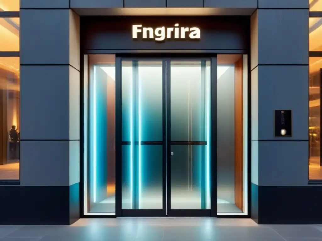 Puerta automática de vidrio futurista en entorno de lujo Puerta automática de lujo con reconocimiento de patrones en elegante entorno arquitectónico