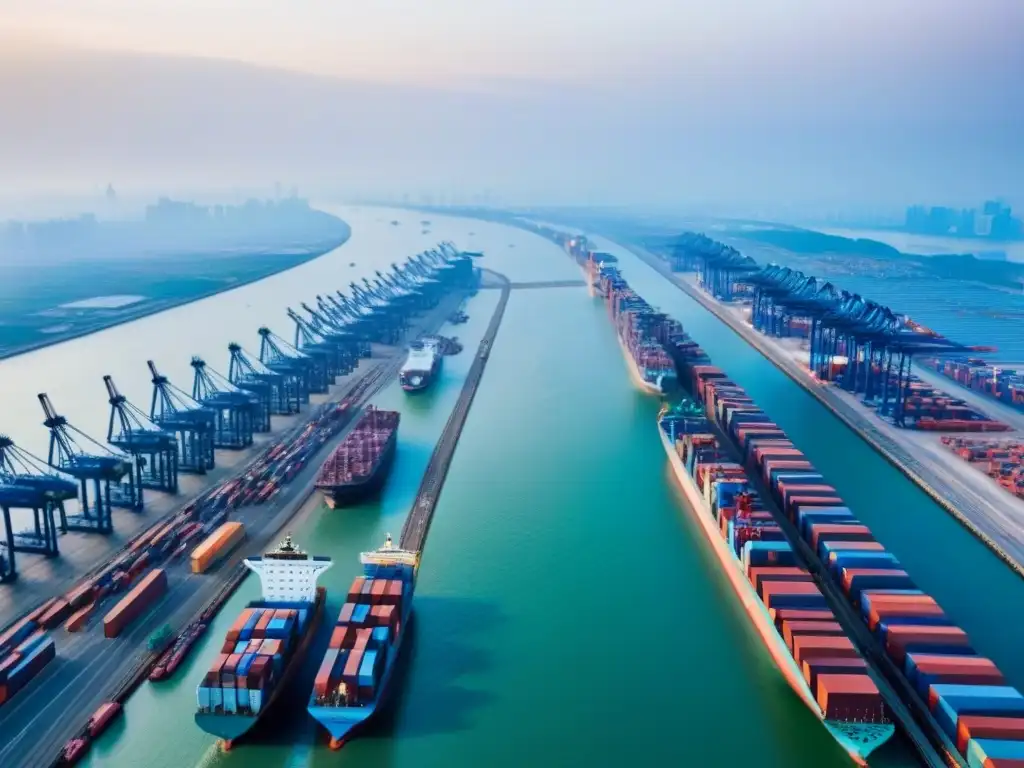 Puerto Comercial Internacional: Ruta de la Franja y la Ruta de la Seda Un puerto internacional bullicioso, reflejando el dinamismo y las oportunidades de Inversiones inmobiliarias internacionales mercado