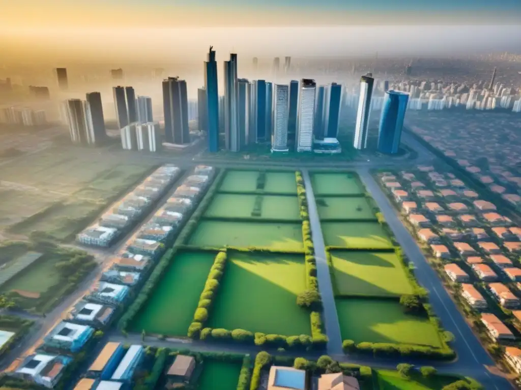 Vibrante skyline urbano en África Subsahariana La pujante ciudad africana muestra su moderno paisaje urbano con rascacielos y espacios verdes