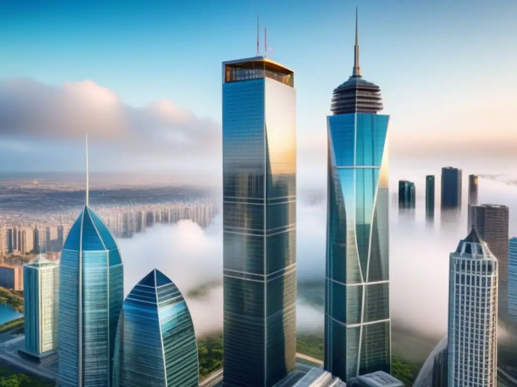 Skyscrapers fusion: símbolo de sinergias post-merger en mercado inmobiliario global Dos rascacielos fusionados simbolizan sinergias postfusión en el mercado inmobiliario internacional