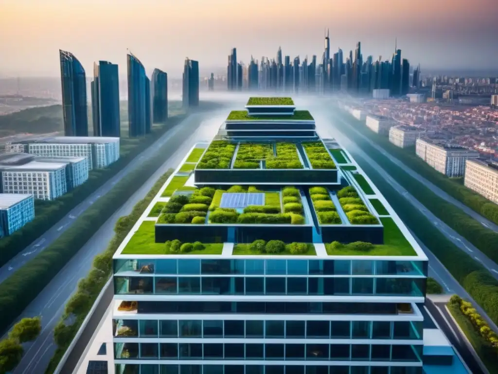 Edificio futurista: obra maestra arquitectónica en la ciudad Un rascacielos futurista con diseño innovador y elementos ecoamigables destaca en la ciudad