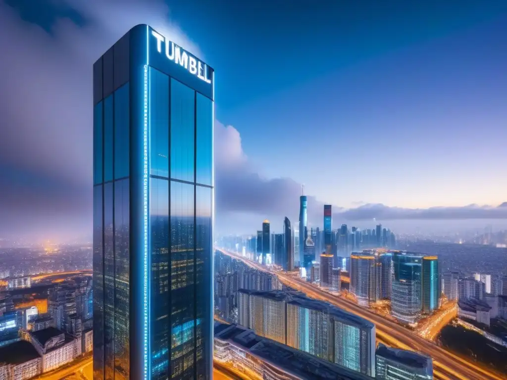 Edificio inteligente del futuro: seguridad avanzada en la ciudad Un rascacielos futurista y elegante con avanzadas medidas de seguridad, reflejando innovación y sofisticación