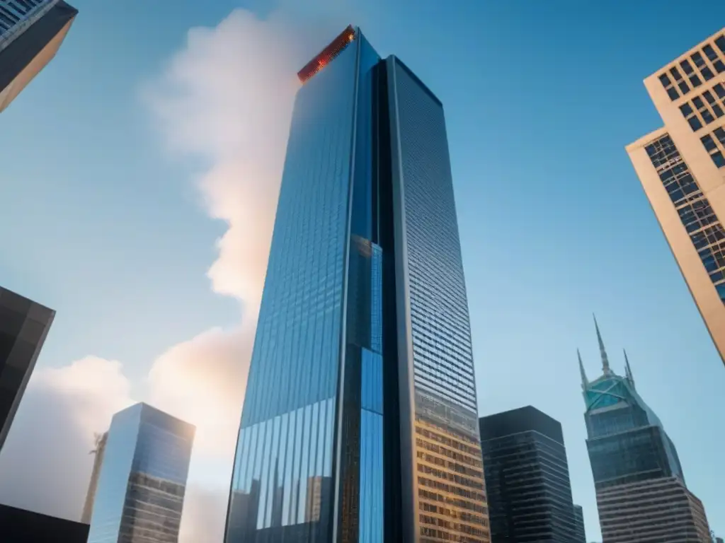 Rascacielos futurista en ciudad norteamericana Un rascacielos futurista y elegante en una ciudad norteamericana bulliciosa