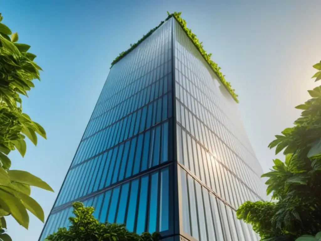 Un rascacielos futurista con paneles solares integrados y eficiencia energética en edificios inteligentes