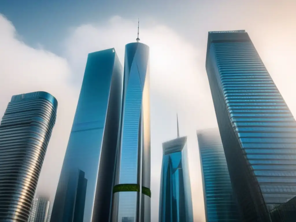 Simbiosis arquitectónica: fusión de rascacielos futuristas Dos rascacielos futuristas fusionados armónicamente, reflejando sinergias postfusión mercado inmobiliario internacional