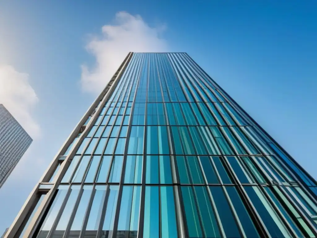 Rascacielos emblemático: diseño moderno y vanguardista Un rascacielos impresionante con diseño moderno, reflejando un branding inmobiliario internacional coherente