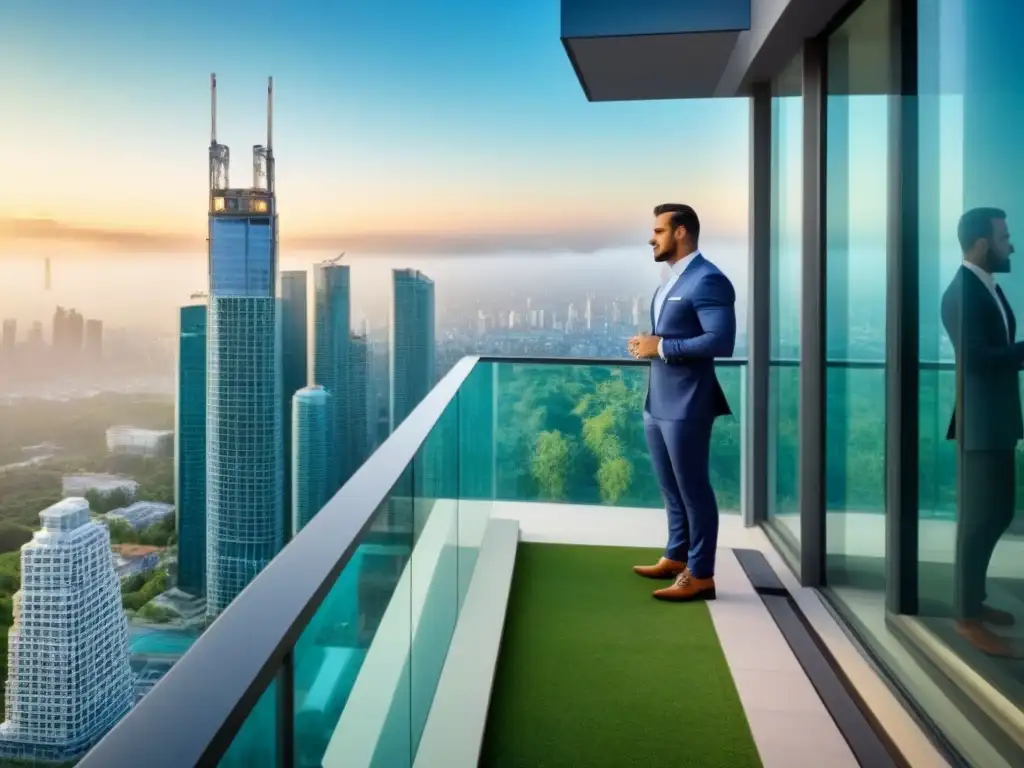 Edificio de lujo: modernidad y sofisticación en el corazón de la ciudad Un rascacielos de lujo con diseño contemporáneo, reflejando éxito e innovación en crowdfunding inmobiliario