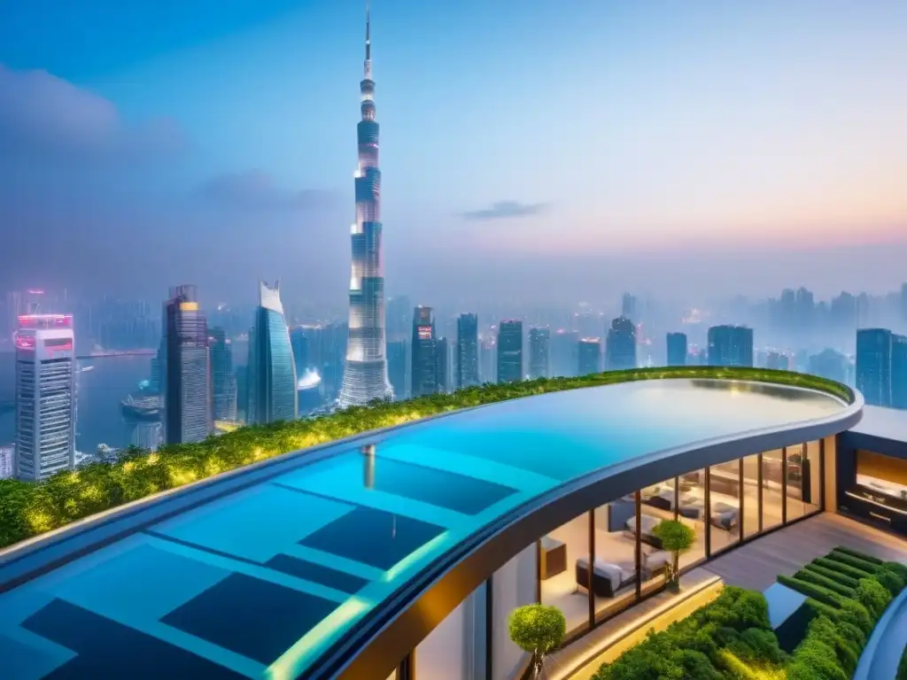 Futurismo asiático: lujo y modernidad en un rascacielos de alta gama Rascacielos de lujo en Asia para millennials, con diseño innovador y vistas urbanas