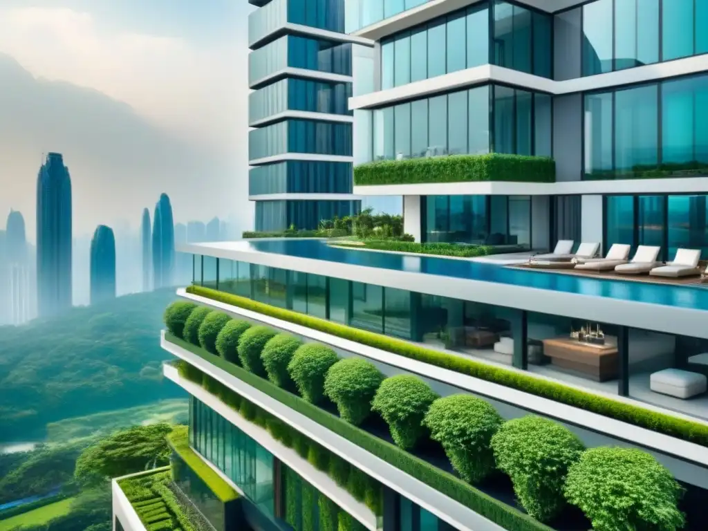 Edificio de lujo futurista en ciudad asiática Un rascacielos de lujo futurista en una ciudad asiática bulliciosa, con diseño arquitectónico innovador y tecnología de vanguardia