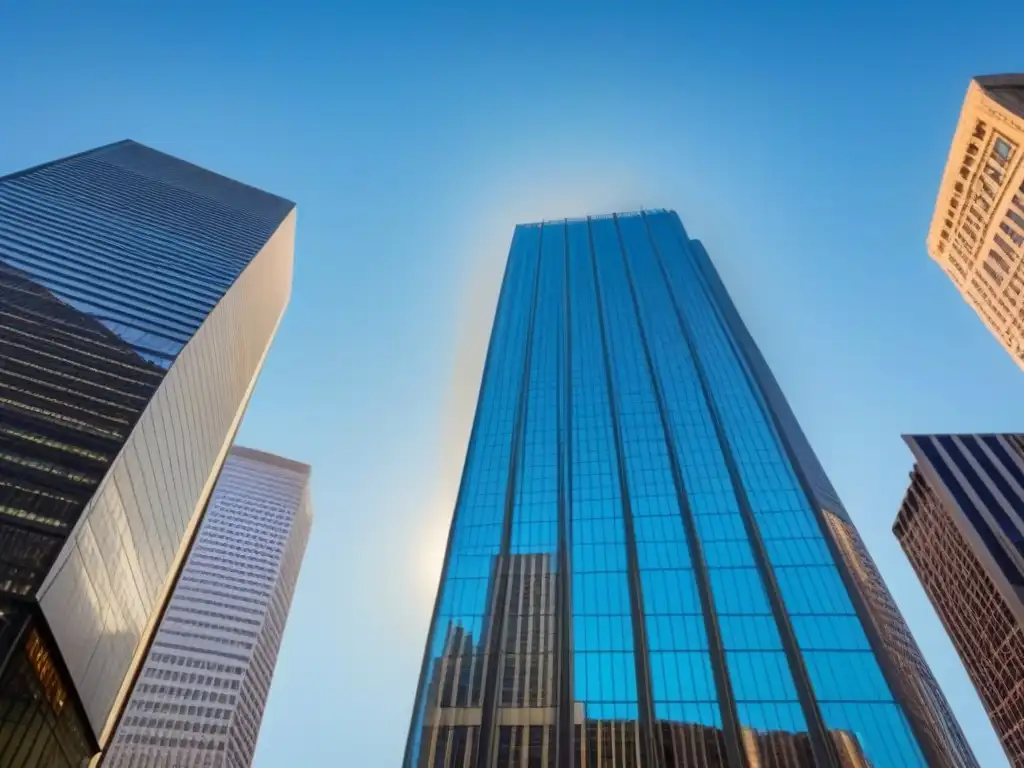 Rascacielos moderno en ciudad vibrante: atractivo para inversiones internacionales de Millennials Rascacielos moderno en ciudad bulliciosa, reflejando vida urbana, oportunidad e inversión inmobiliaria internacional para Millennials
