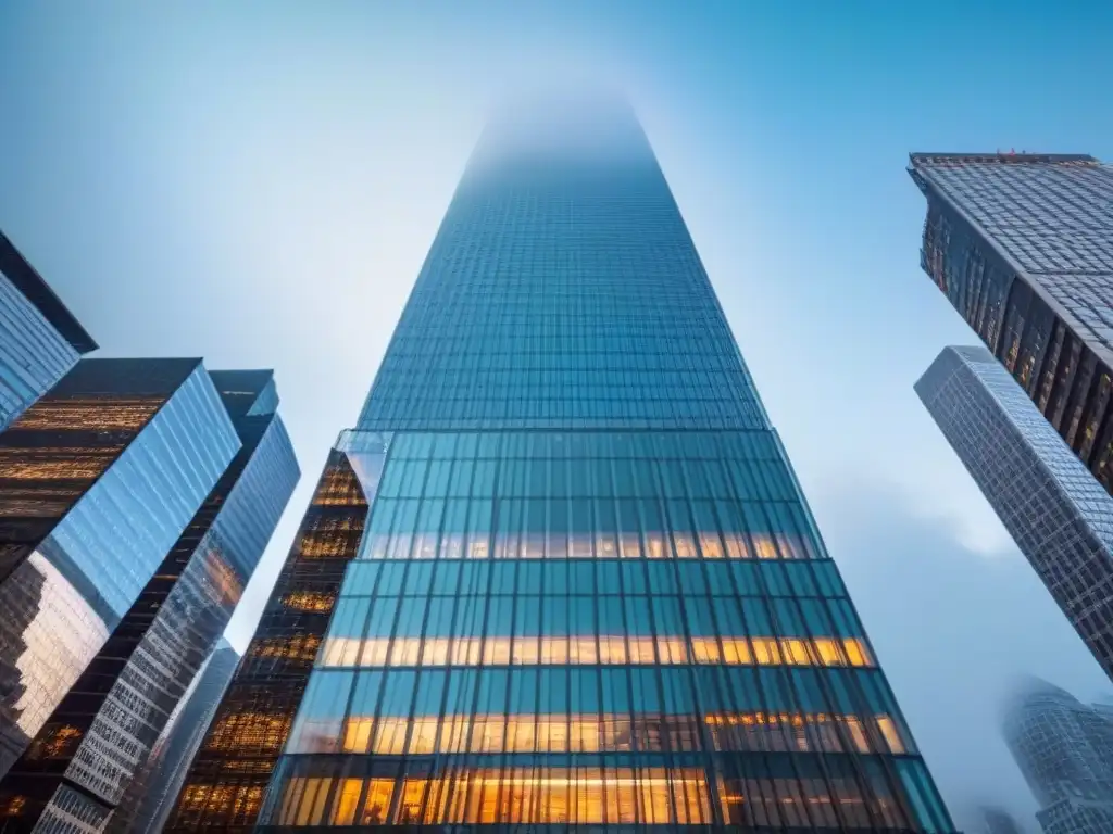 Rascacielos moderno en distrito financiero: sofisticación y futuro Un rascacielos moderno reflejando la ciudad, en un distrito financiero
