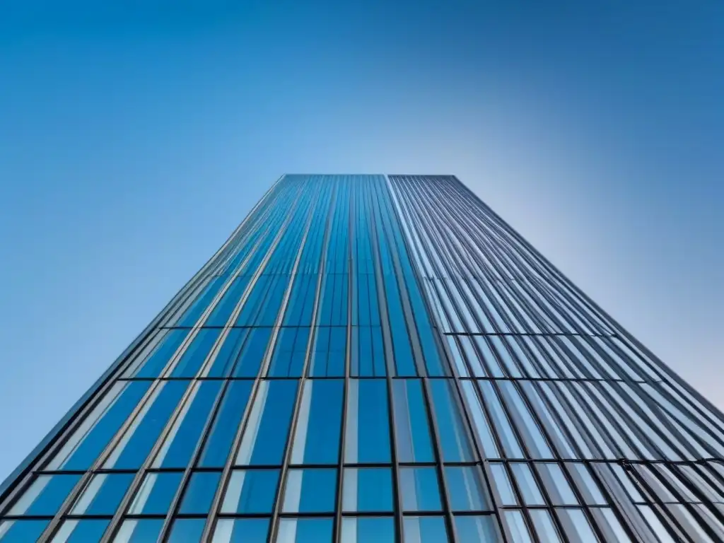Rascacielos moderno: símbolo de progreso y ética en bienes raíces Rascacielos moderno reflejando la ciudad en su fachada de cristal, simbolizando la ética en mercado inmobiliario internacional