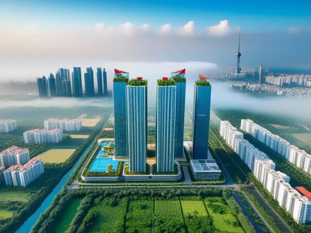 Edificio fronterizo: arquitectura dual entre países Un rascacielos moderno en la frontera de dos países, reflejando la fusión de estilos arquitectónicos